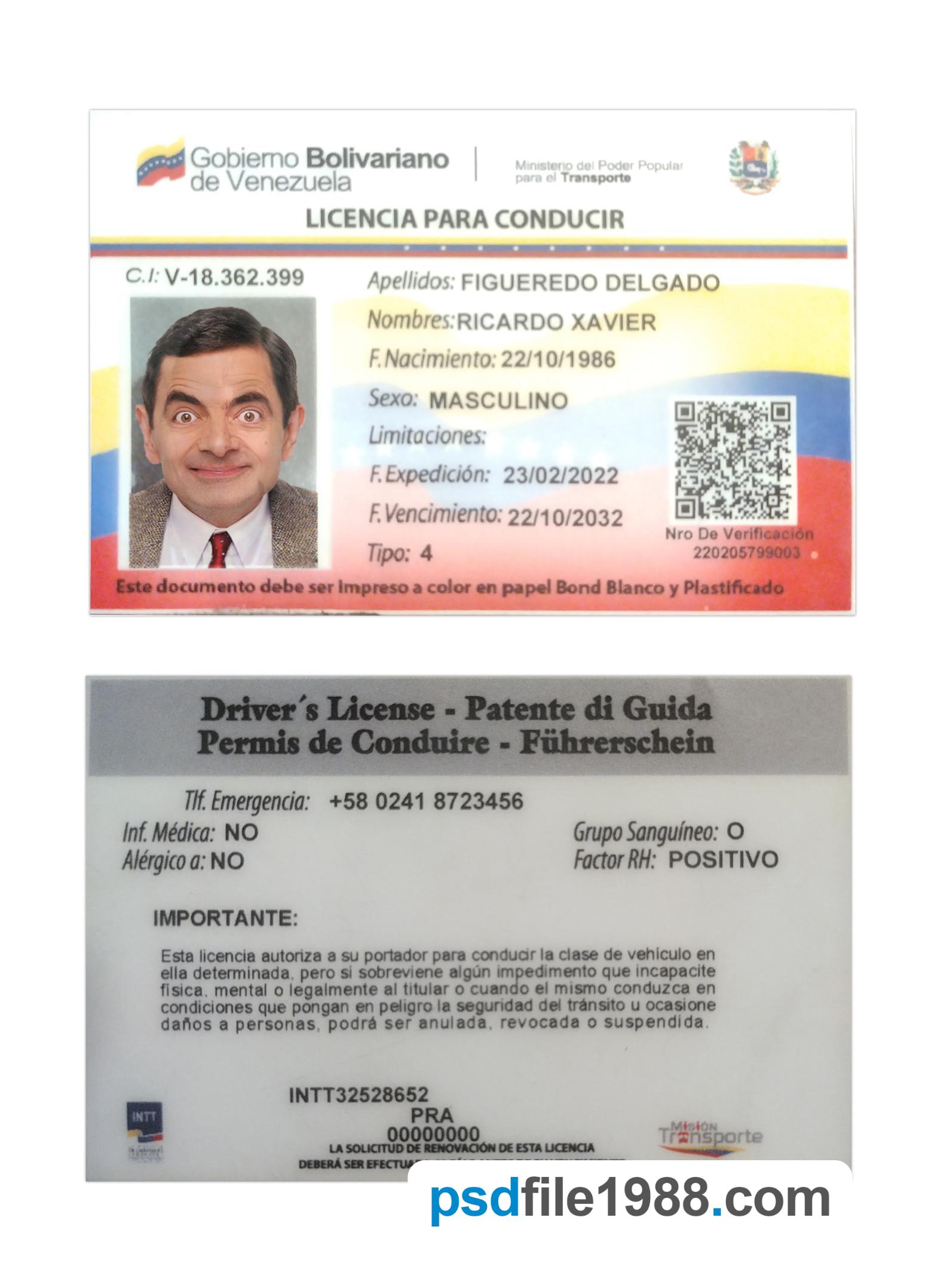 Venezuela Driving License 2022-Present